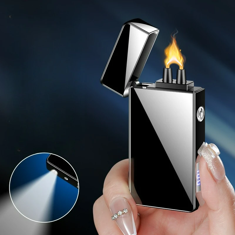 2025 Metal High Power High Arc Windproof USB Charging Lighter Outdoor Lighting Digital Battery Display Electric Lighters Smoking