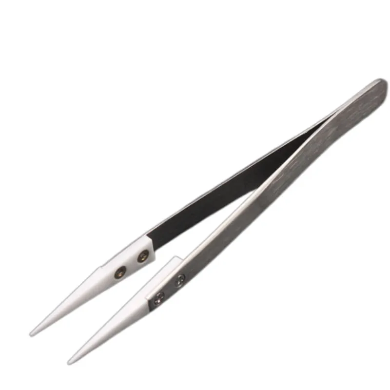 Straight Aimed Ceramic Tweezers for Electronics Soldering with Stainless Steel Handle Black Tweezers Hand Tool Precision Tweezer