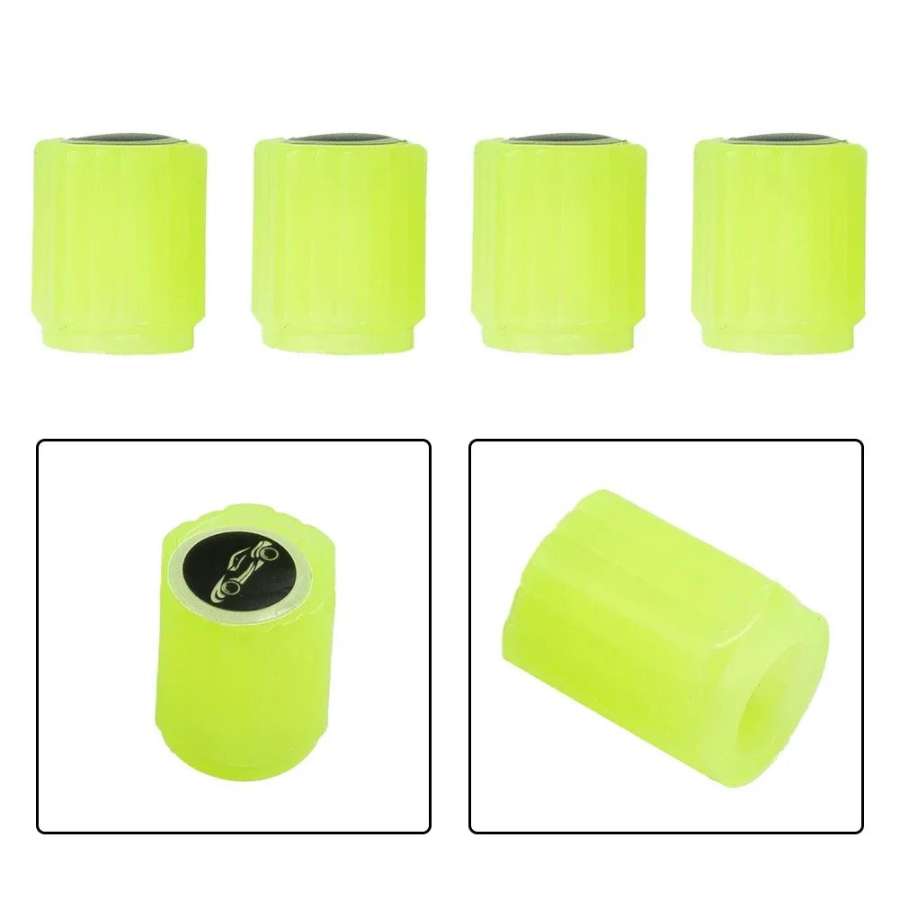 

For Car Night Tire Valve Cap Cooler Easy Installation Wheels Fluorescent Green Luminous Rubber Stem Tire Truck