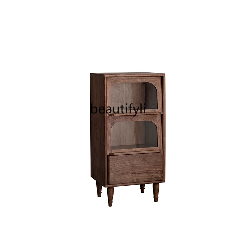 

Nordic Retro Black Walnut Solid Wood Chest of Drawers Living Room Light Luxury Locker Simple Storage TV Cabinet