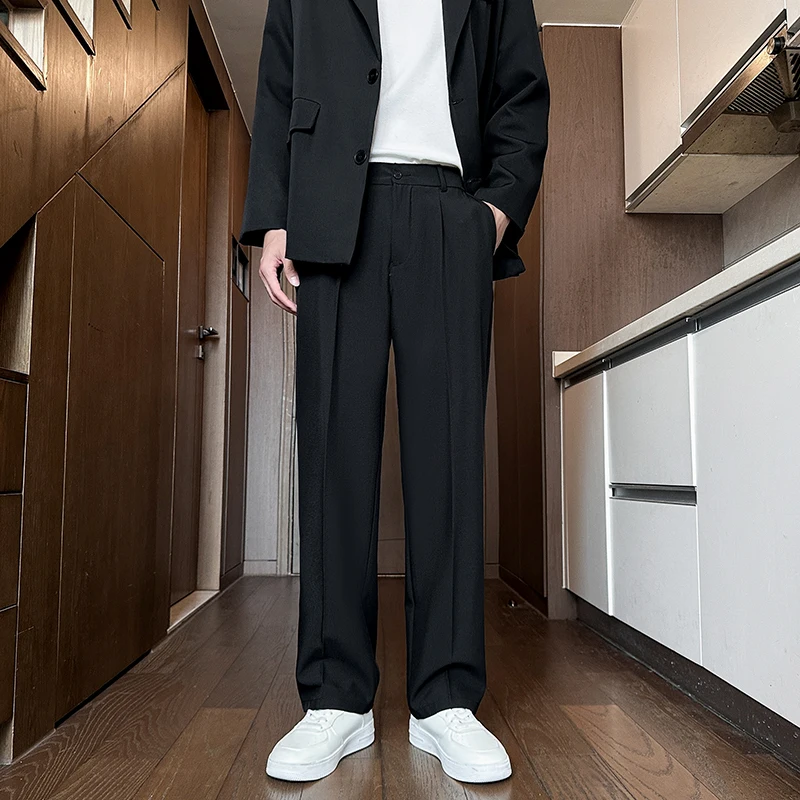

Autumn Winter Men's Loose Straight Leg Anti-Wrinkle Suit Pants Long Trousers Casual Youth Sle Polyester Fiber Elastic Fiber