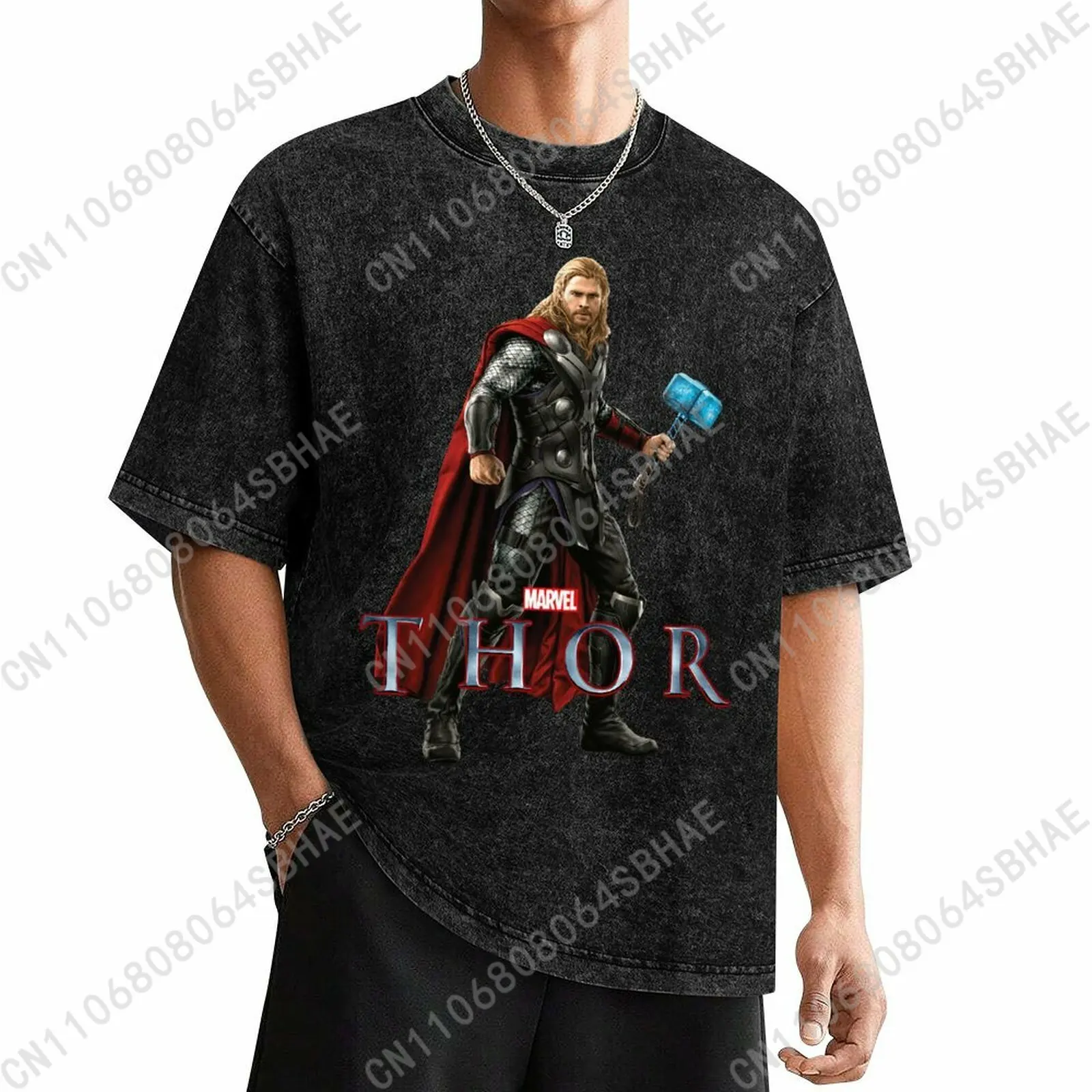 

Marvel The God of Thunder Custom Mens Vintage T Shirt Washed Distressed Tee Men Short Sleeve Personalized Cotton Shirt Cosplay
