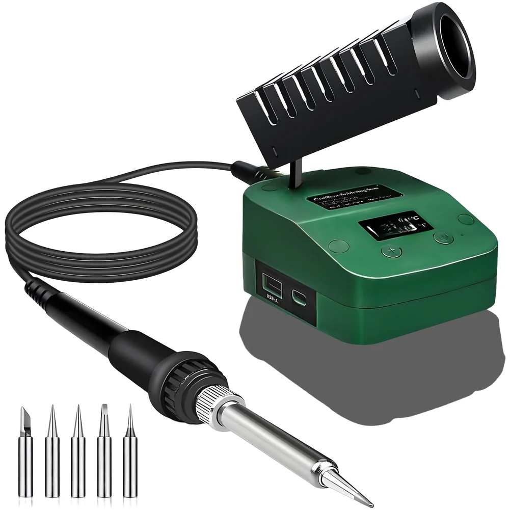 Cordless Soldering Iron 18V Reaches 572F Rapidly Adjustable Temperature from 180 to 480C Memory Function and Auto Shut Off
