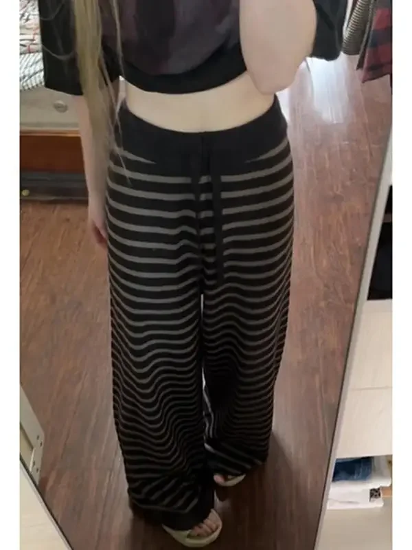 Classic Wide Leg Pants Striped Floor-Length Thick Warm Retro Commute Sle High Waist Long Pants Korean Version Casual Pants