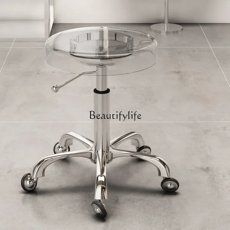 

Stainless Steel Bench Spinning Lift Pulley round Stool Acrylic Hair Cutting Hair Saloon Dedicated