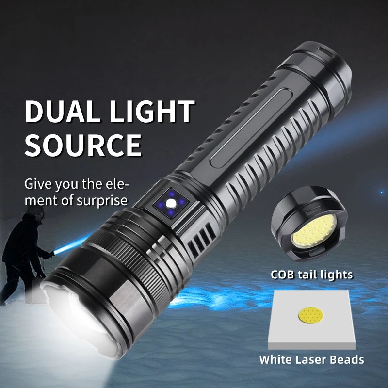 

COBA Flashlight Built-in Battery Flash Light Emergency Spotlights 4km 10000LM Most Powerful Led Flashlights Tactical 15000mah