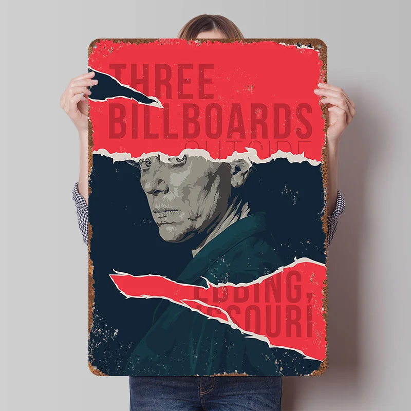 Three Billboards Outside Ebbing Printed Poster Customized Retro Wall Art Vintage Metal Tin Signs for Home Bedroom Decoration
