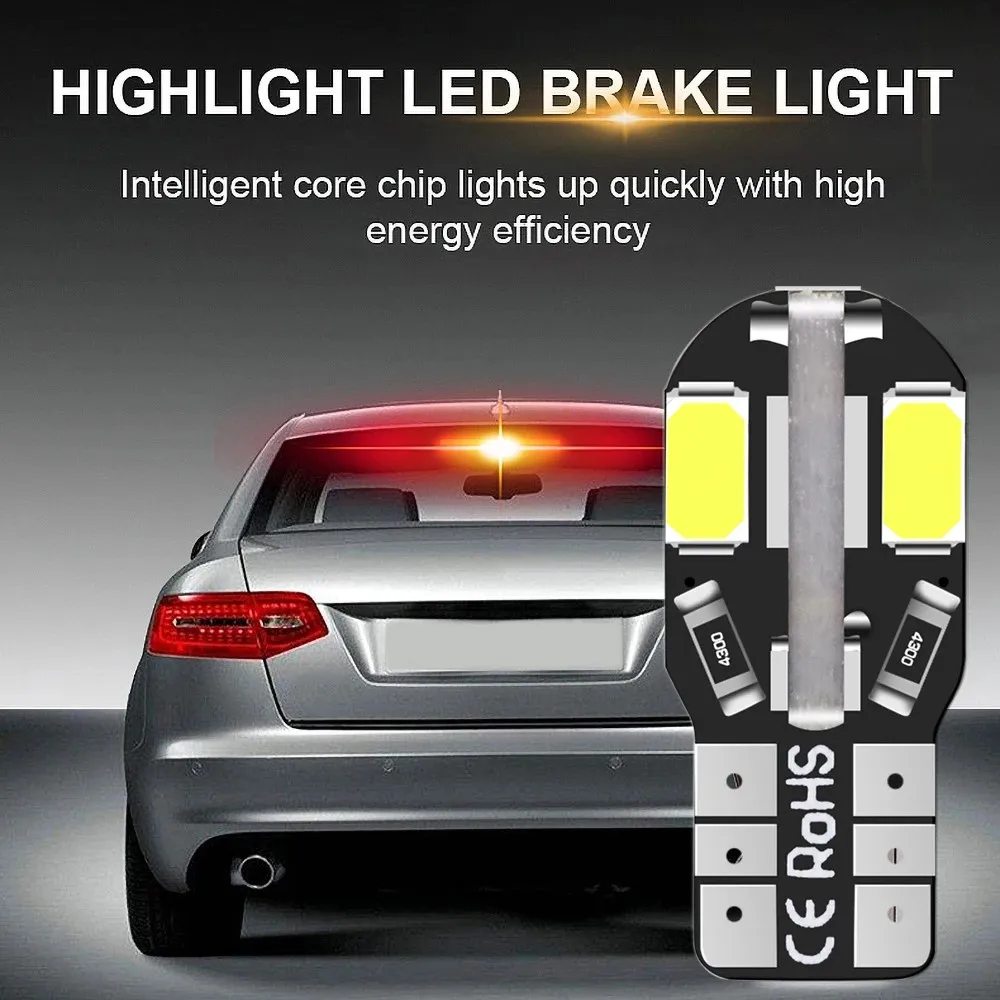 10PCS T10 w5w Led Canbus Error Free Car Interior Bulb White 5730 8 SMD LED 12V Car Side Wedge Light White Lamp Bulb