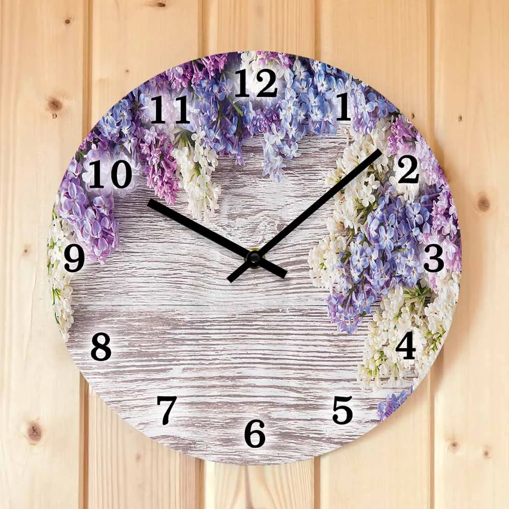 Lavender Flower Simple Design Silent Sweep Wall Clock For Bedroom Wildflower Botanical Home Decor Purple Floral Wall Art Clock