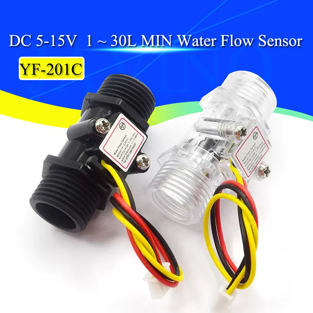 Przełącznik czujnika przepływu wody G1/2 "miernik przepływu cieczy kontrola wody przezroczysta obudowa DC 5-15V zastosowanie do podgrzewaczy wody YF-S201C