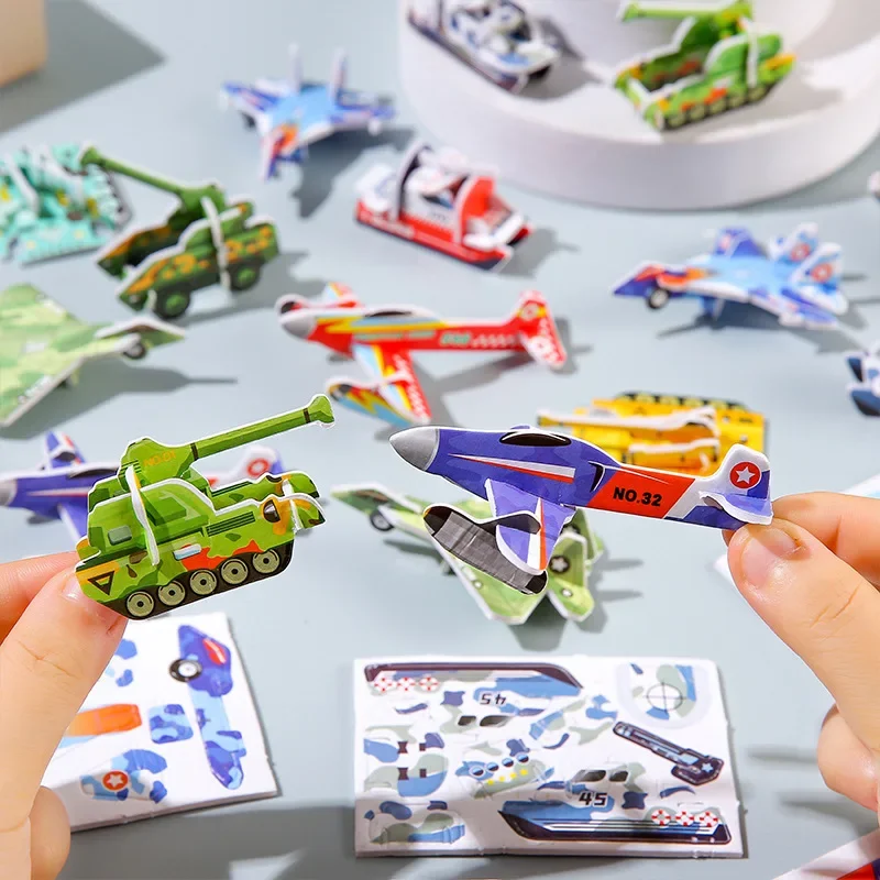

10pcs 3D Dinosaur Puzzle for Kids Paper Tank Aircraft Military Model Educational Toys Children's DIY Craft Gifts