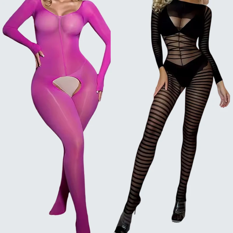 Nuevo Body Brillante con Abertura en la Entrepierna para Mujer, Lencería Sexy, Bodystocking de Una Pieza, Disfraz Erótico, Mono Brillante, Ropa Interior Transparente