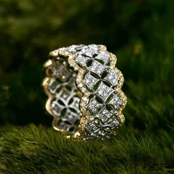 Aesthetic Exquisite Design Rings for Women Two Tone Style Wide Finger Accessories with Dazzling Zirconia Fancy Jewelry for Party