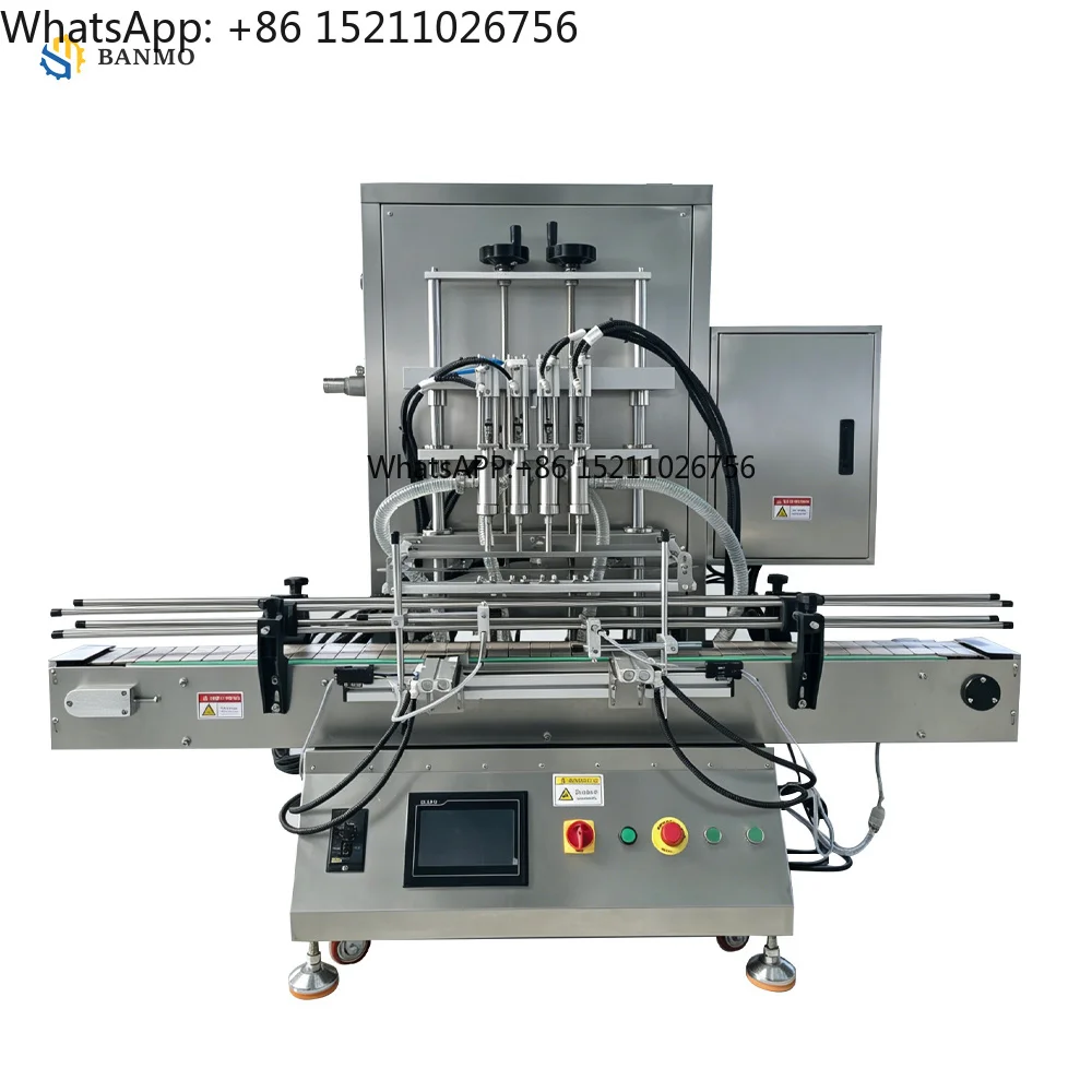 Automatic Servo Piston Pump Filling Machine With Conveyor Belt 4 Head Linear Filler