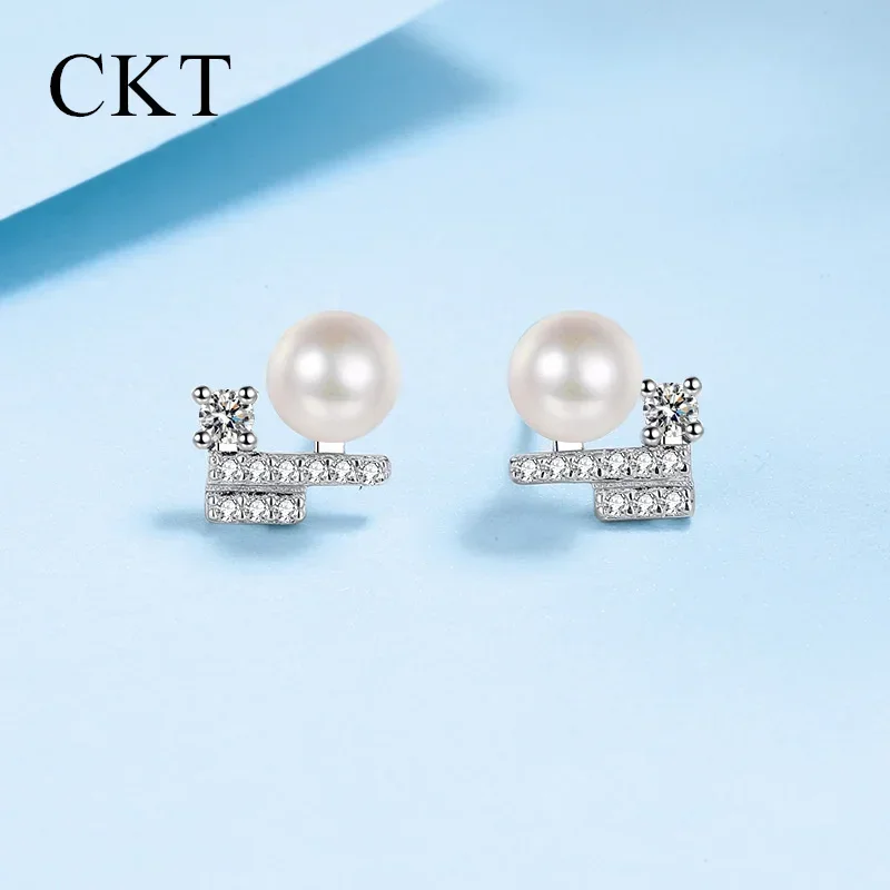 

18K White Gold Platinum Pt950 Freshwater Pearl Temperament Moissanite Stud Earrings for Women's Earrings Wedding Jewelry
