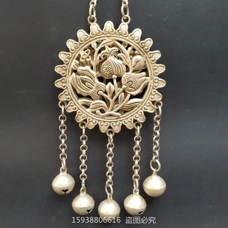 Antique bronze collection silver-plated old silver pressure lock bell double-sided flower clothing