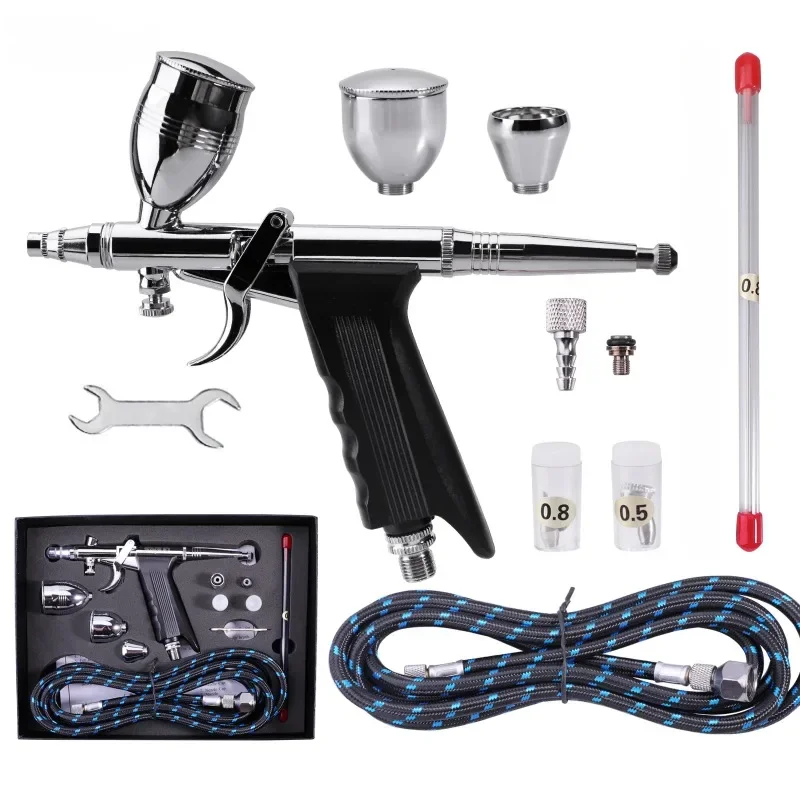 2025 Dual Action Airbrush, 9cc, 1/3 oz, Fluid Cups, Quick Remove, Air Cap Nozzle, Gravity Feed