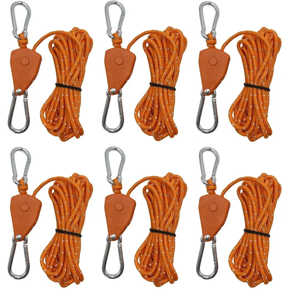 6Pcs 4mm Camping Tent Tie Down Rope Tightener Fastening Wind Rope Buckle Pulley Ratchet Hangers Awning Rope Hook Tie Down Strap