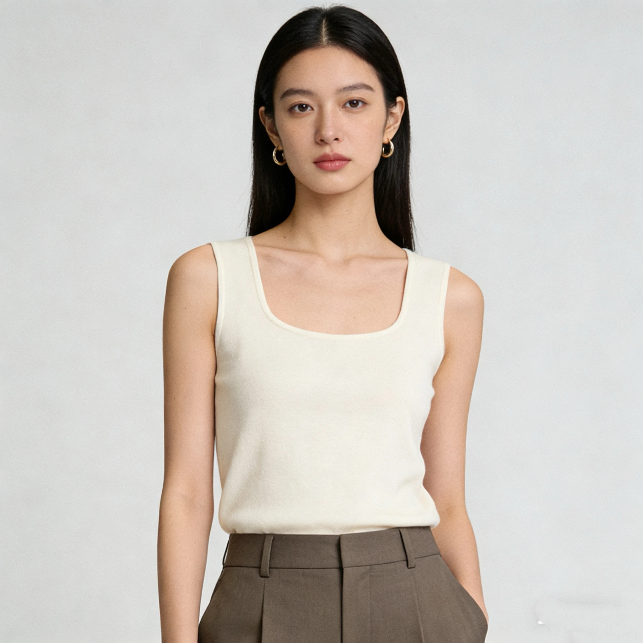 

Women's round Neck Sleeveless 100% Fine Spun Wool Vest Versatile Inner Wear Commute Style Slim Fit Knitted Top Pure Color