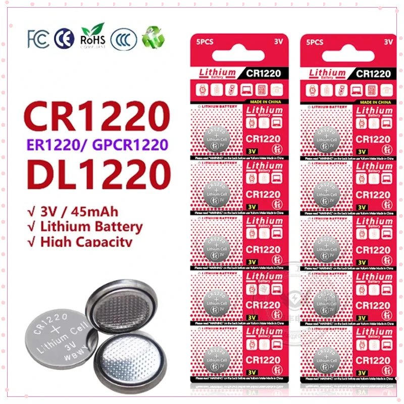 CR1220 CR 1220 LM1220 BR1220 KCR1220 3V Lithium Battery for Toy Watch Scale Calculator Car Remote Control Mouse Button Coin Cell