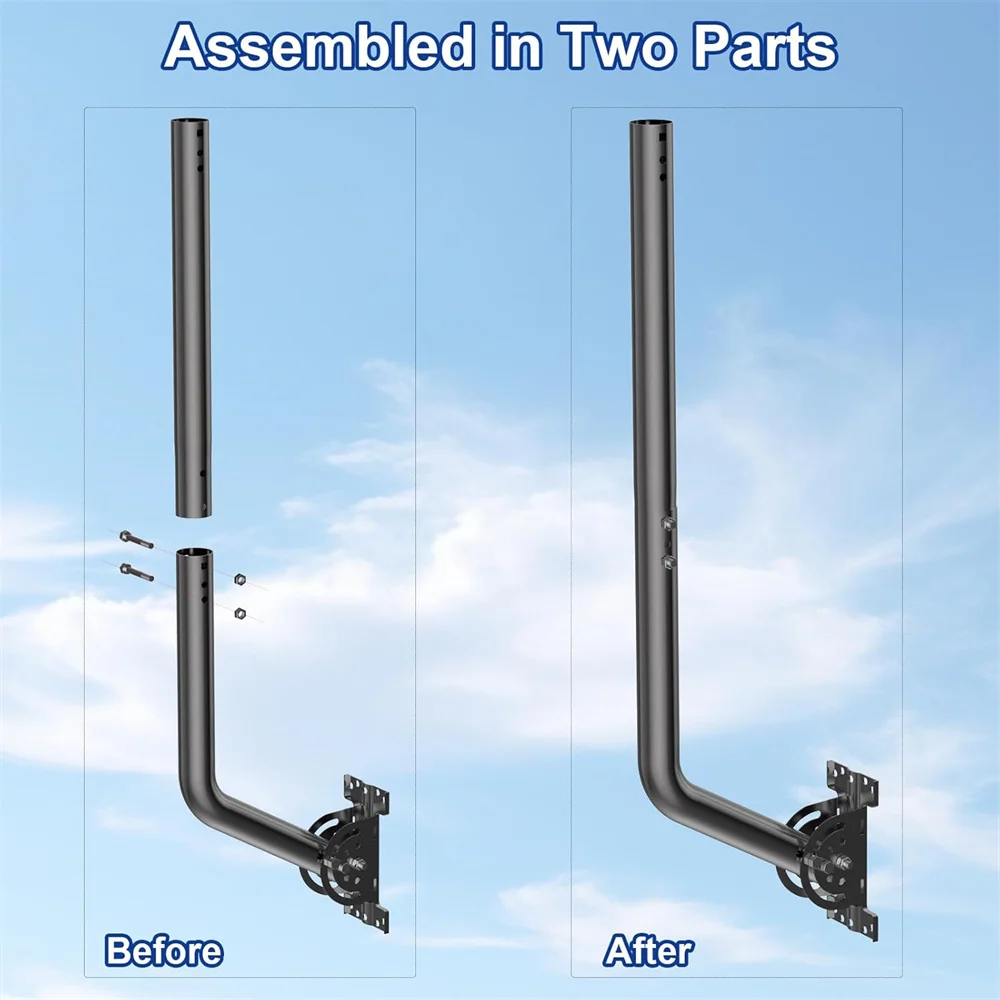 Universal Adjustable TV Antenna Pole Mount,J-Mount Solid Mast(1.38''x24''Rod)for Long Wall,Roof,Heavy Duty Pivot Install Bracket