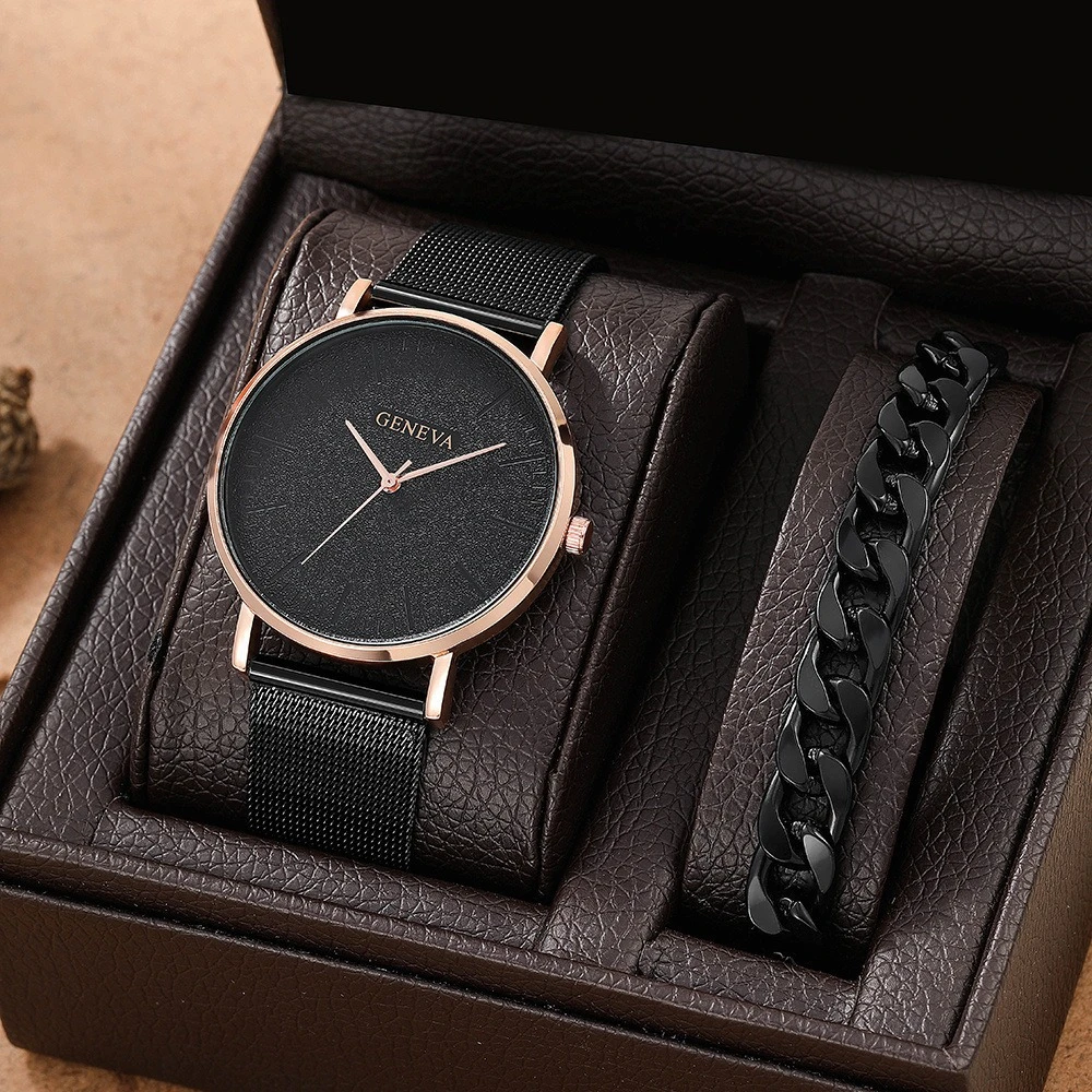 Luxo novo relógio masculino pulseira conjunto moda negócios marrom couro quartzo relógios de pulso para homem presente conjunto relogio masculino sem caixa