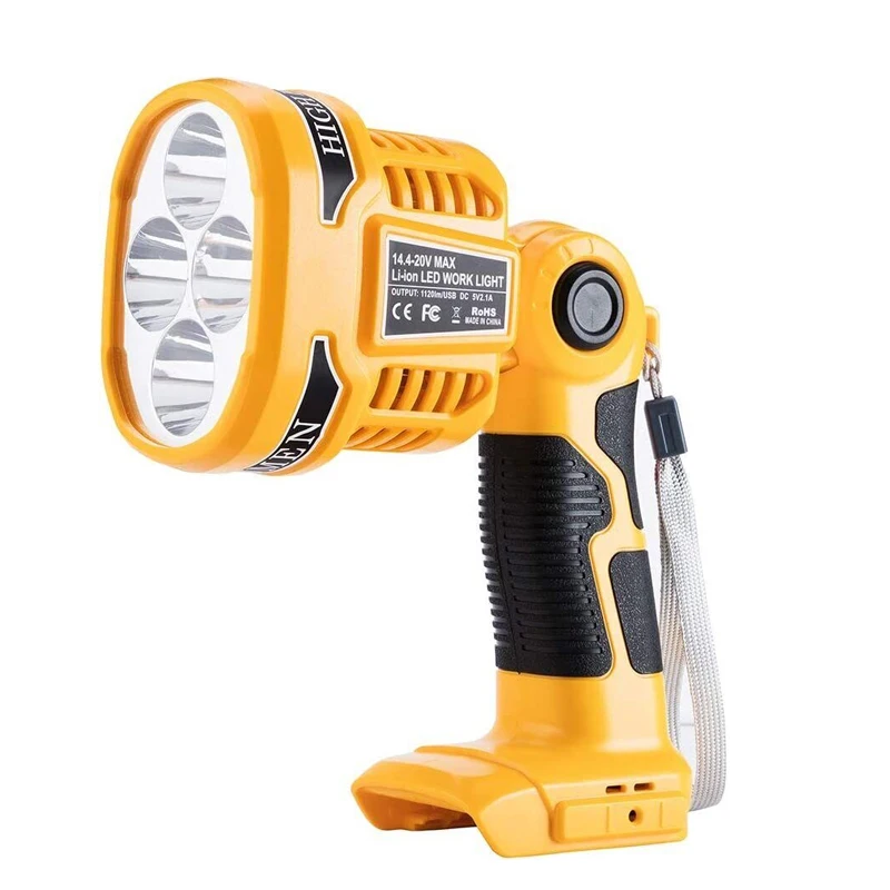 Cordless Flashlight LED Light Lamp For Dewalt 14.4V 18V 20V DCB140 DCB181 DCB200 Li-ion Battery Emergency Spotlight with USB