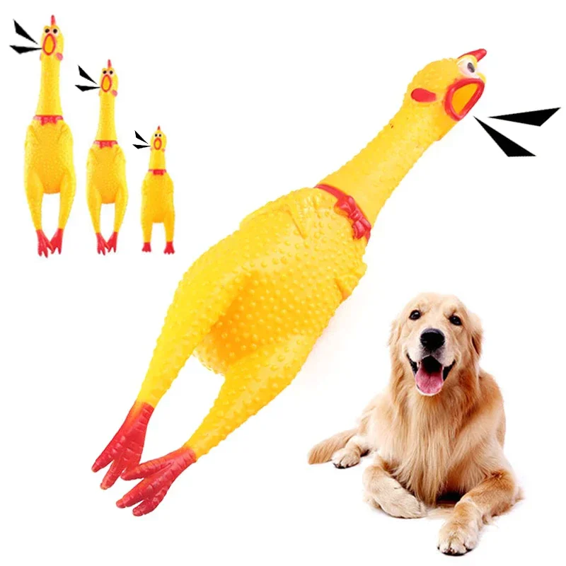 1 Stück Langlebiges Quietschendes Hühnchen Hundespielzeug - Quetsch- und Quietschgeräusch, Gelbes Gummi-Kauspielzeug für Starke Kauer, Interaktiv – Detail 1