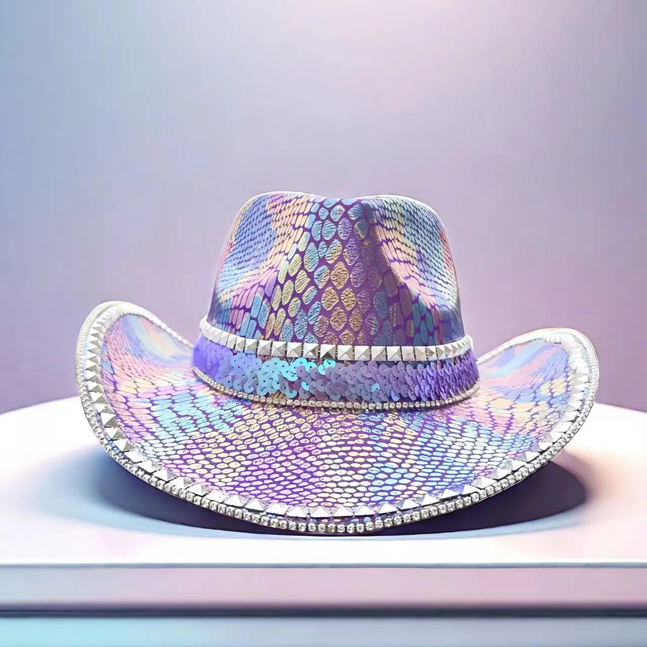 Burning Man Unisex Colorful Western Cowboy Hat Sunhat Shopping Outdoor Dancing Polyester Glitter Men Woman Festival Halloween