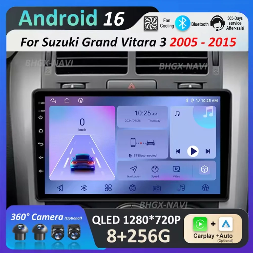 

Android 16 for Suzuki Grand Vitara 3 2005 2006 2007 2008 - 2015 GPS Navigation IPS QLED Touch Screen WIFI Cooling fan Autoradio