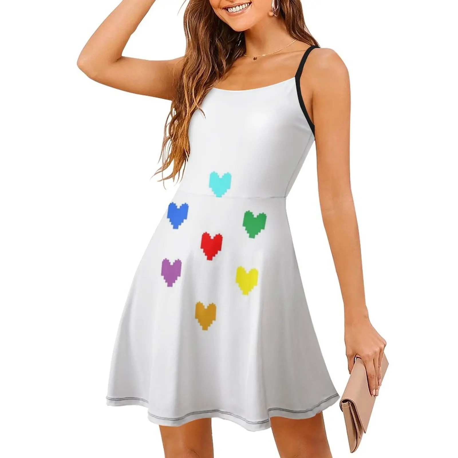فستان Undertale Hearts ذو فتحة عنق على شكل قلب فستان حفلات صيفي أنيق للنساء قلوب Undertale Souls قوس قزح بكسل أنثى #3