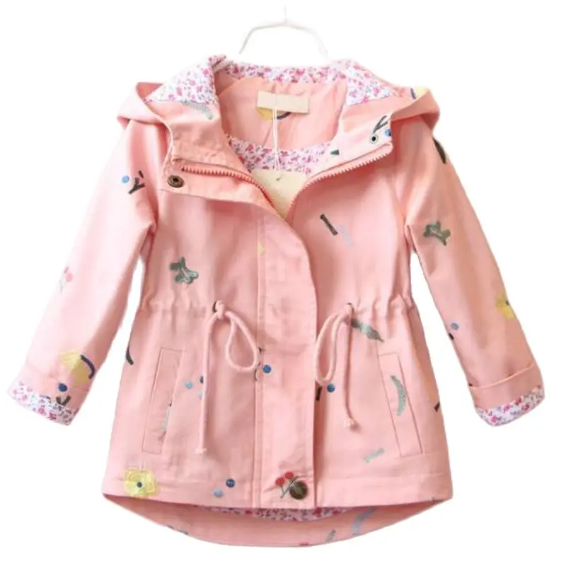 

Spring Autumn Girls Windbreaker Coat Baby Kids Flower Embroidery Hooded Outwear Cute Casual Baby Kids Coats Jacket Clothing