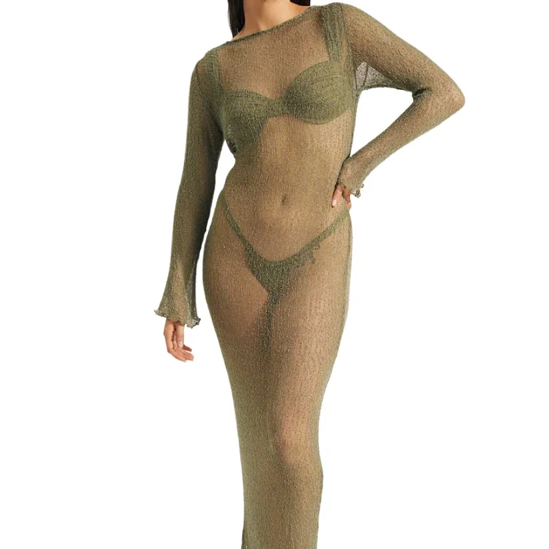 Seksowna, dopasowana sukienka plażowa, klubowa, z wycięciami, z długim rękawem, dzianinowa sukienka, bluzka damska Cw76566