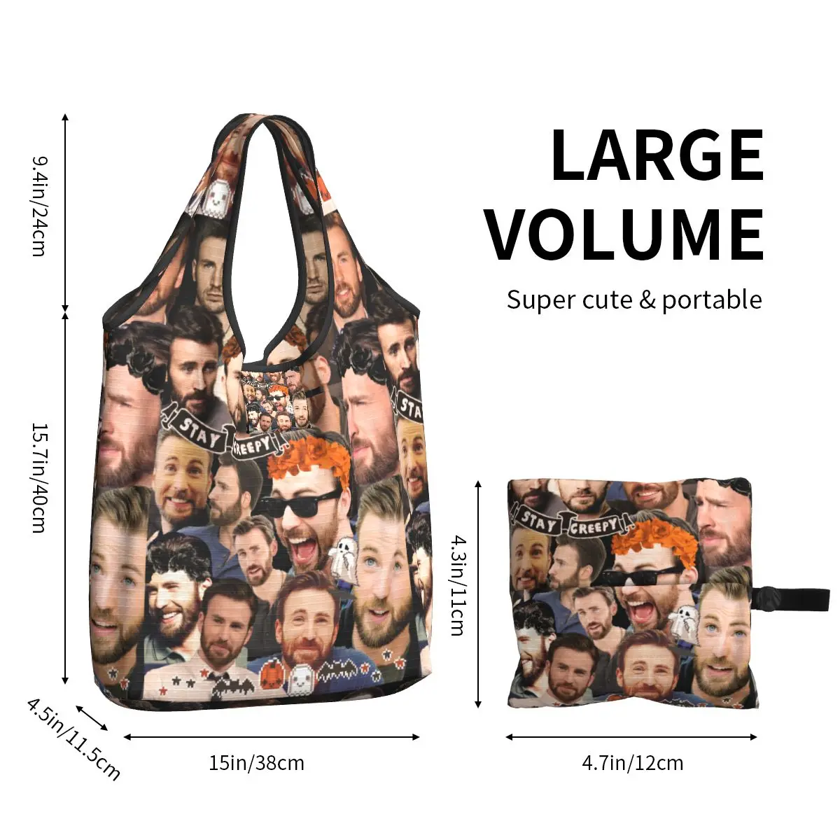 Reusable Chris Evans Photo Collage Grocery Bag Foldable Machine Washable Shopping Bags Extra Large Totes Storage Bag Lightweight