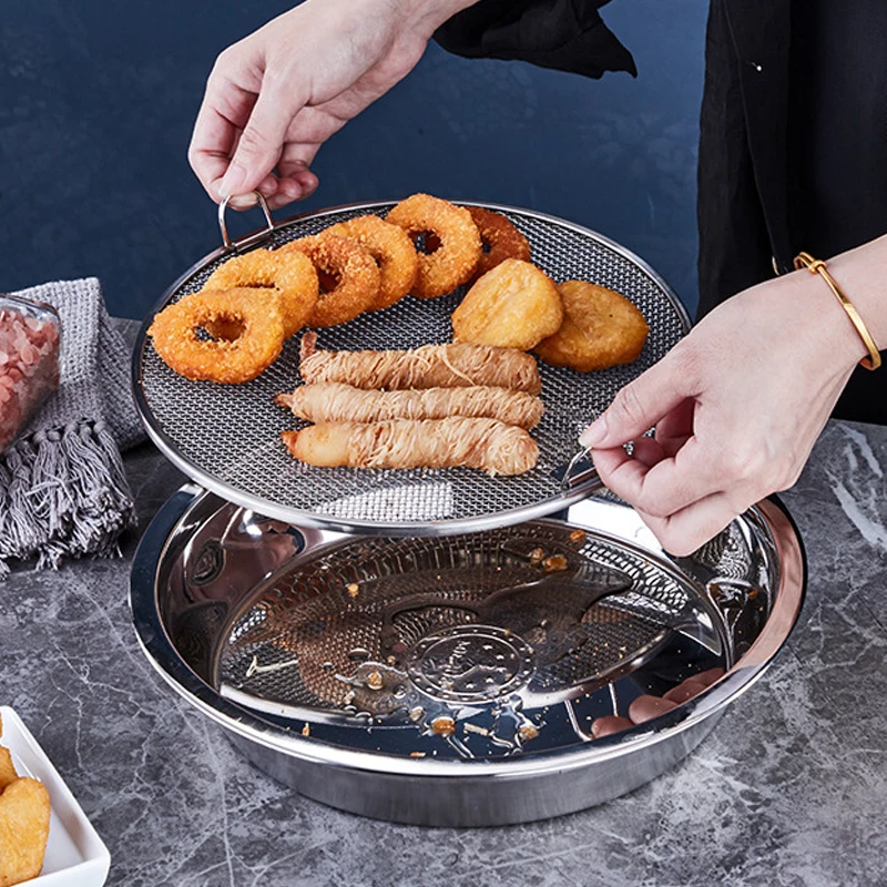 

Поднос для масляного фильтра из нержавеющей стали в корейском стиле, золотой/серебряный круглый стеллаж для слива жареных закусок, лотки для хранения еды, домашние кухонные инструменты