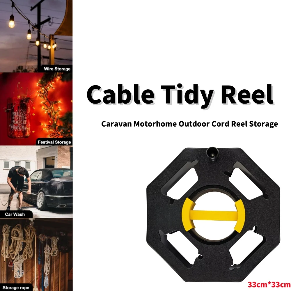 Cable Tidy Reel 25m Mains Wire Hook Up Lead Extension Holder Storage Rope String Light Organizer For Camper Caravan Motorhome