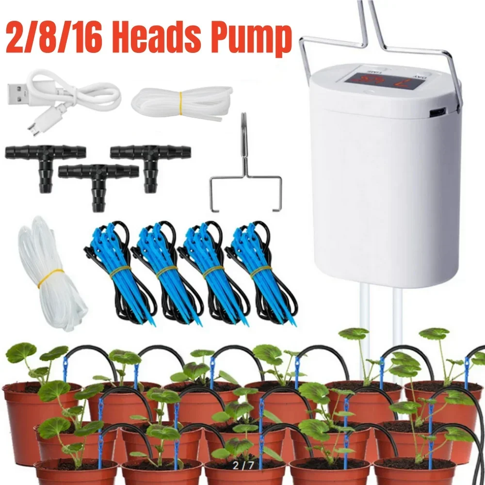 

Automatic Plant Flower Watering Pump 2/8/16 Heads Pump Flowers Home Sprinkler Drip Irrigation Device Garden Self-Watering Tool
