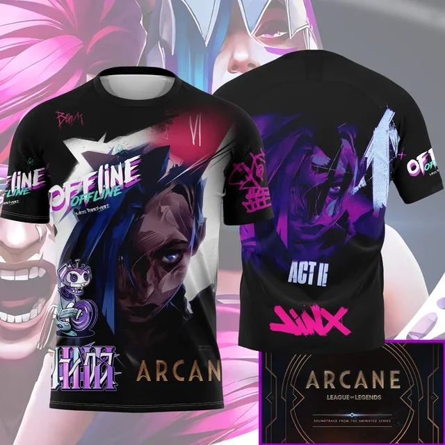 Popular Hip Hop Anime 3D Print Men Women T-shirt Arcane League Jinx T-Shirts O-neck Short Sleeve Top Casual Streetwear Kids Tees