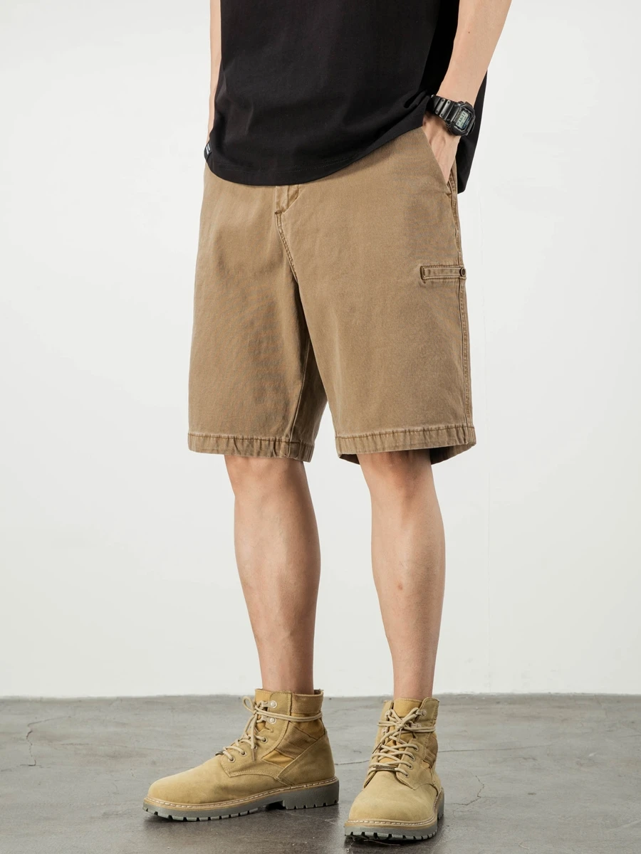 

American Sle Casual Khaki orts Men Summer New Retro Waed Trend Loose Match Five-Point Middle Pants Straight Leg Jeans