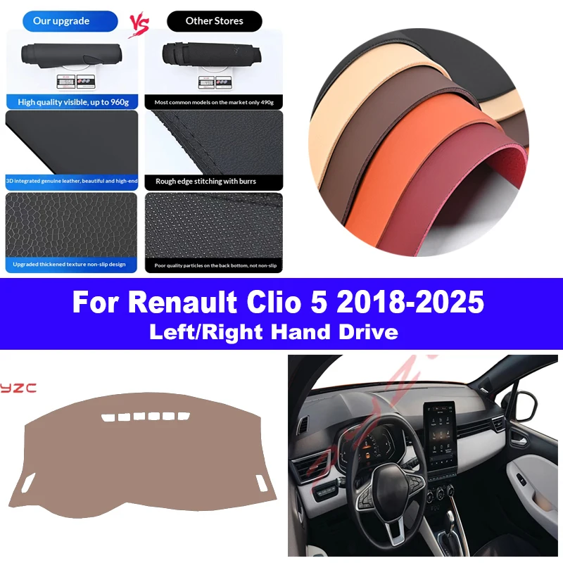 

Чехол на приборную панель автомобиля для Renault Clio 5 2018-2022 2023 2024 2025, защита центральной консоли, коврик для приборной панели, солнцезащитный козырек, аксессуары