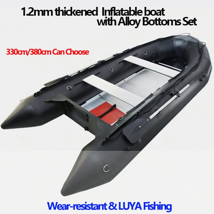 1.2MM PVC Anti-collision Black Inflatable Boat with Aluminum Floor Set Fishing Speed Raft Kayak Rowing Accessories Professional