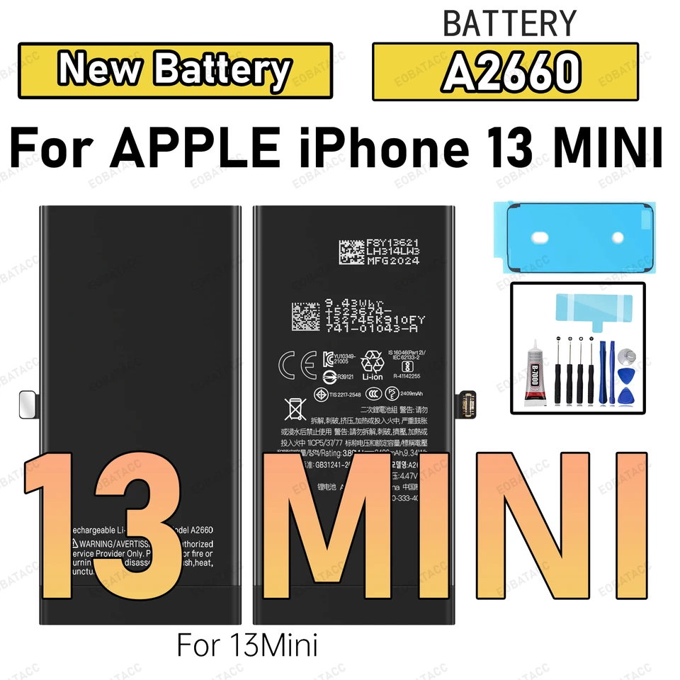 Batería de repuesto 100% nueva de cero ciclos para iPhone 13 1821 mAh, 13 mini 2406 mAh, 13 Pro Max, herramientas gratis 5