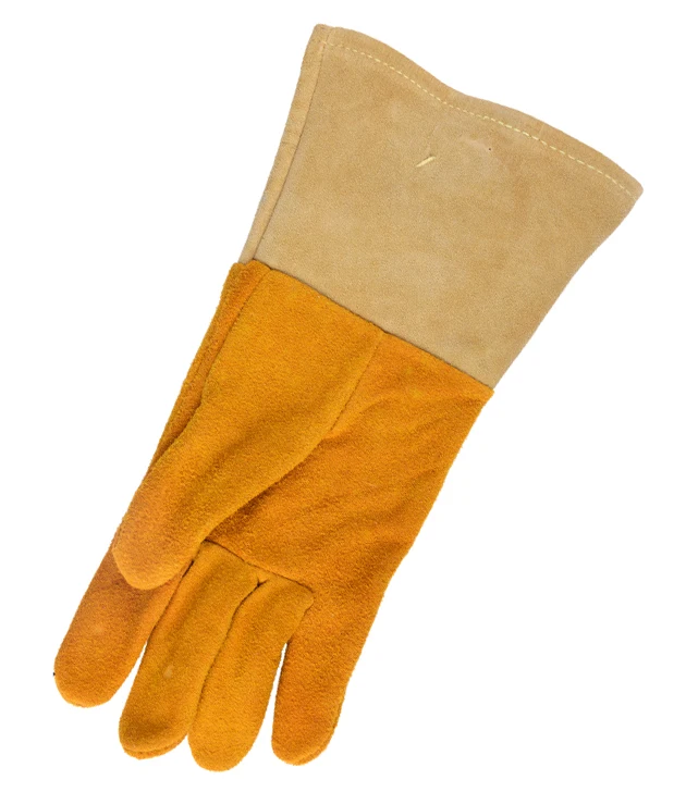 Guanti da lavoro per saldatura TIG MIG in pelle di mucca a grana saldatore ad arco di sicurezza in pelle Bison a mano