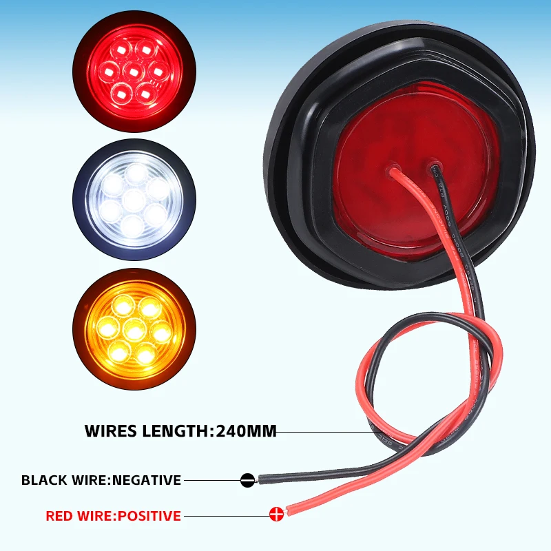 12V 2 inch Round Rubber LED Side Marker Lights Flush Mount Turn Signal Light Stop Lamp For Car Truck Trailer Tractor Pickup Bus