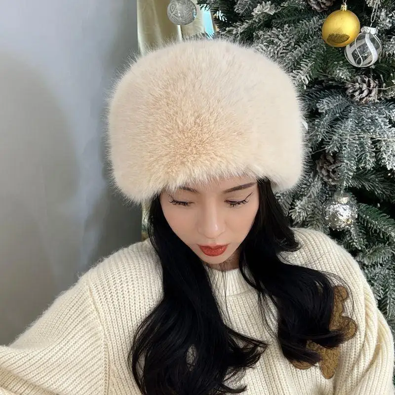 

Fashion Faux Mink Women's Winter Hat Warm Fisherman's Hat Ear Protection Snow Ski Cap Lady Windproof Russian Hat Warmer Bonnet