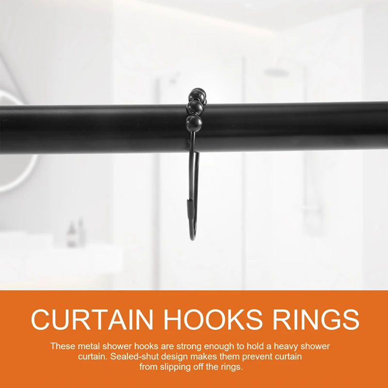 Shower Curtain Hooks Rings Metal Shower Curtain Hooks Rings For Bathroom Shower Rods Curtains Set Of 12 Black