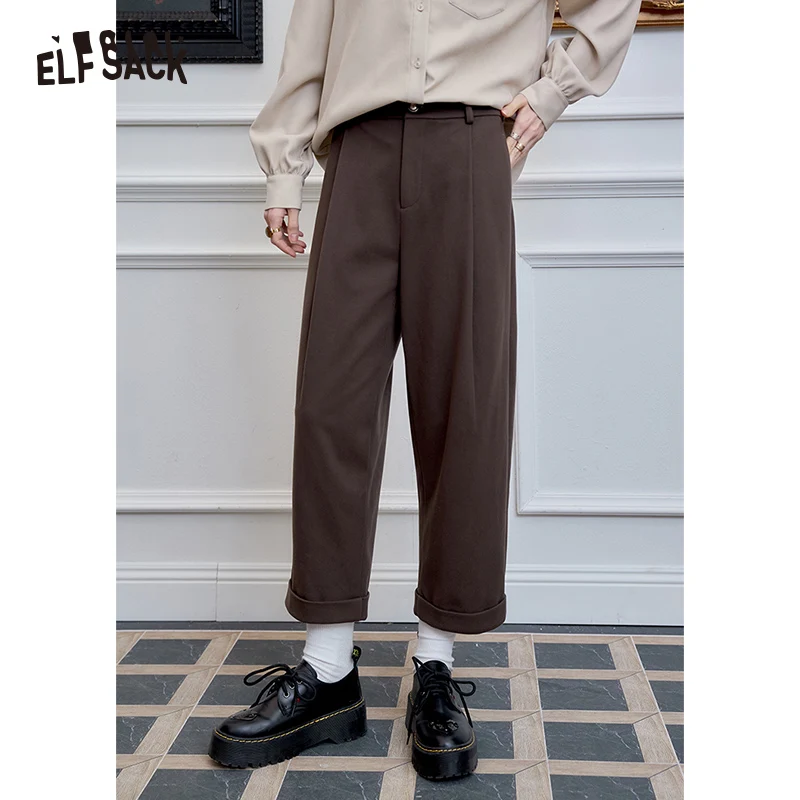 ELFSACK 2024 Winter New Arrivals Loose double-sided velvet white star wide leg pants for women