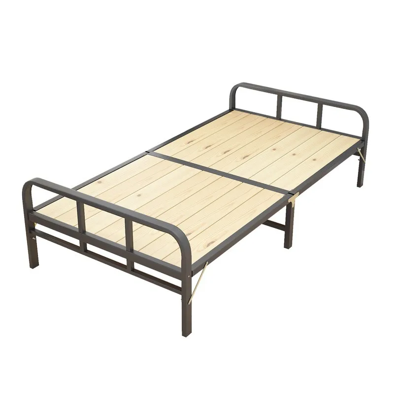 Folding bed lunch break single  wooden board double small bed reinforcement hard board splicing metal wrought iron