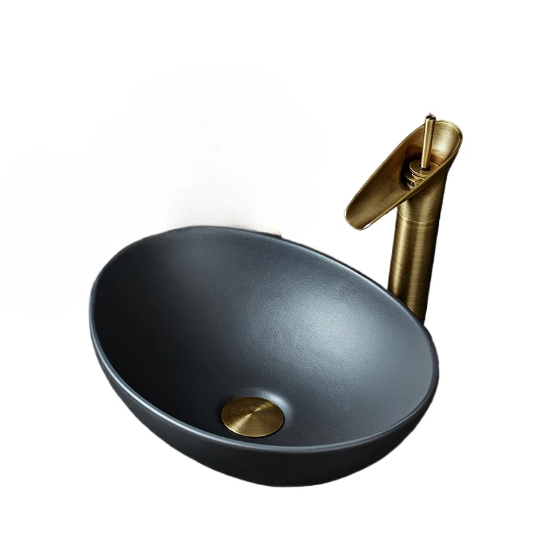 

Black flower shaped Chinese style countertop ceramic washbasin, bathroom sink ceramic art circular washbasin