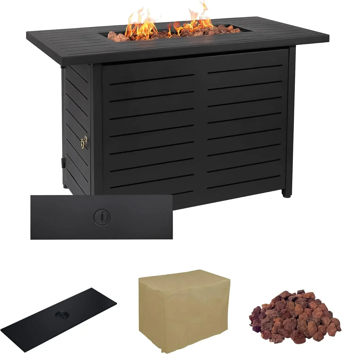 Outdoor Propane Fire Pit Table for Outside Patio Rectangular Gas Fire Pit Coffee Table with Firepit, Waterproof Cover